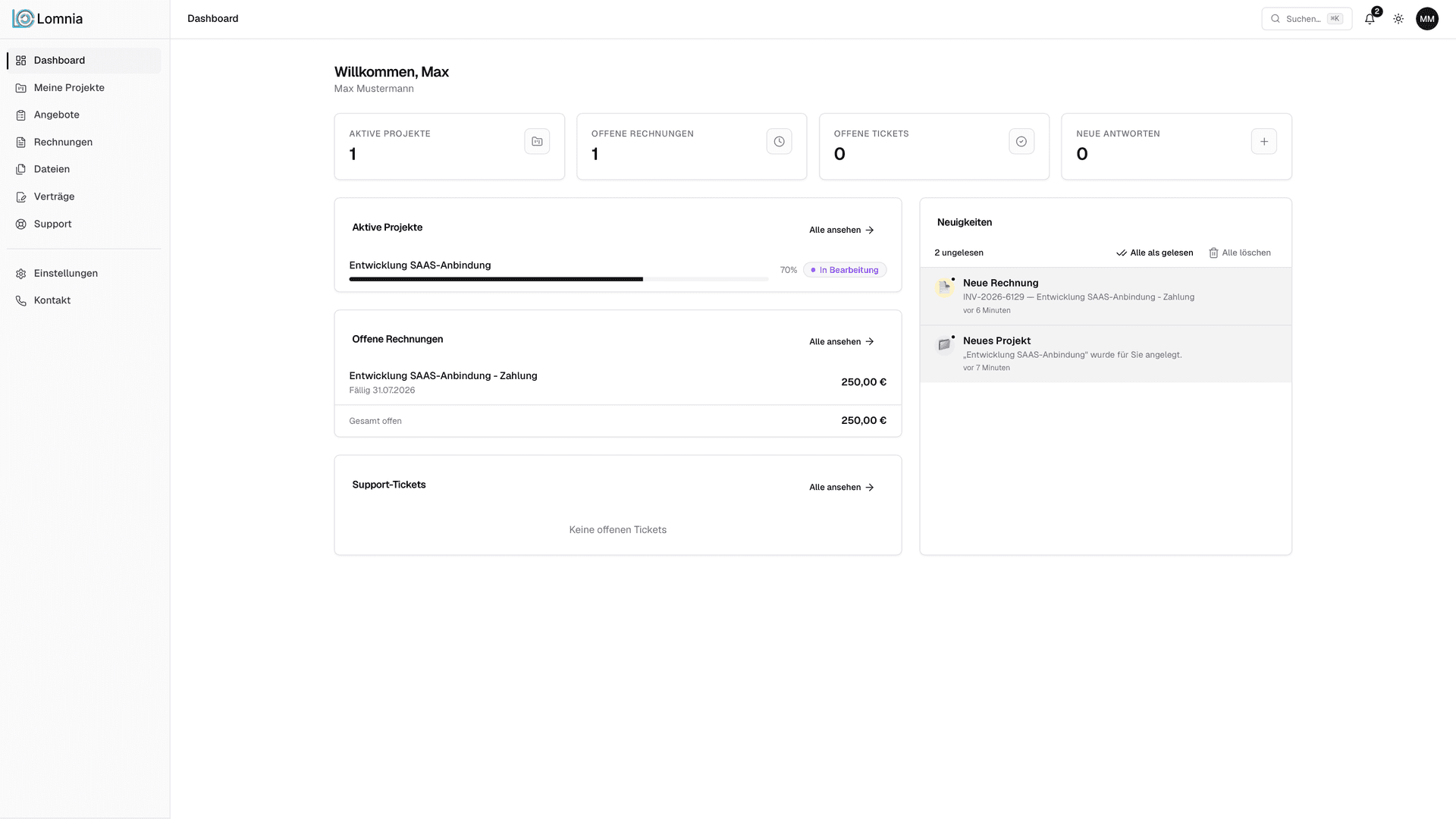 Kundenportal Dashboard