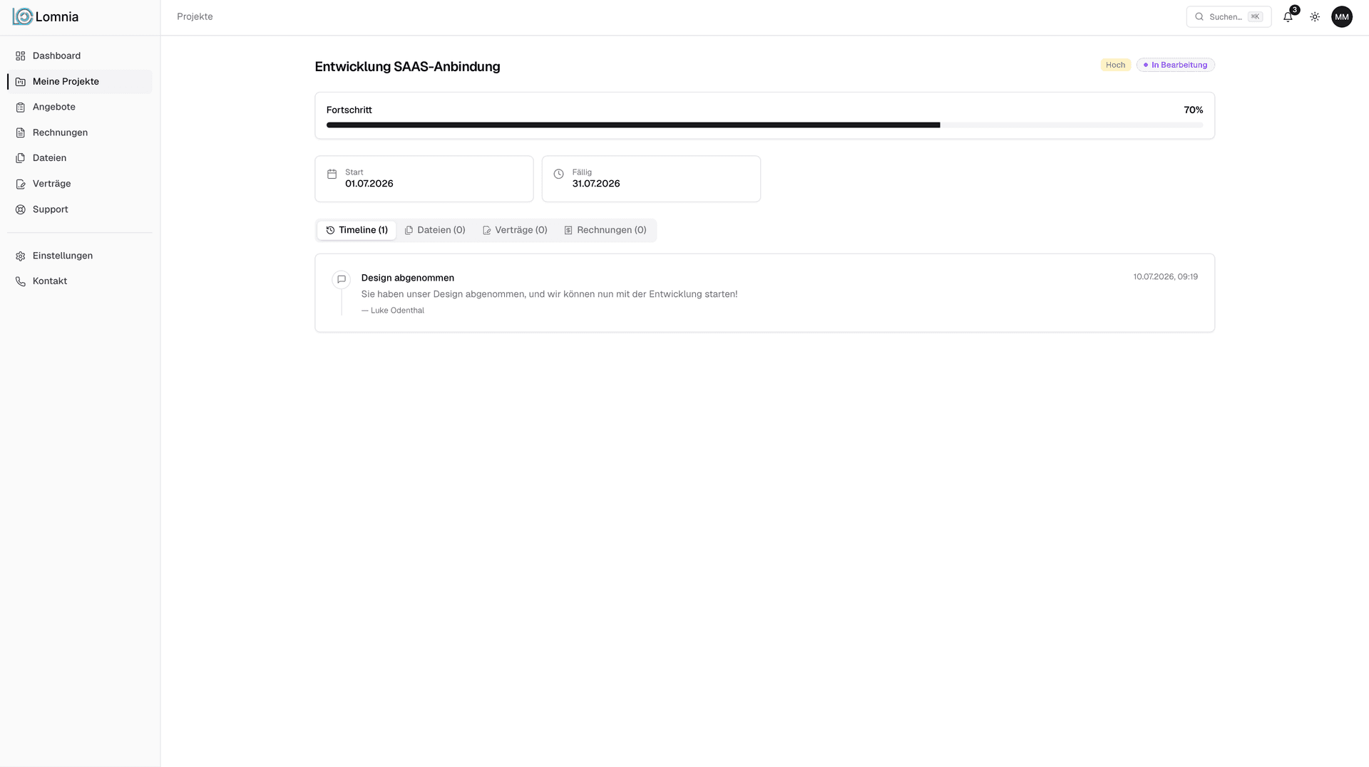 Kundenportal Detailansicht